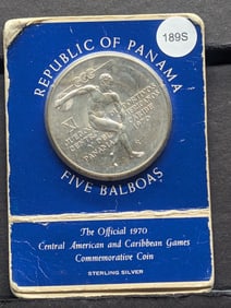 1970- 5 Balboas Republic Of Panama Commemorative Coin, 92.5% Silver, 38.5 Grams, Silver Content