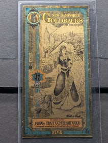 1/200th Troy Oz. 24k PURE GOLD 2023 $5.00 New Hampshire Goldback