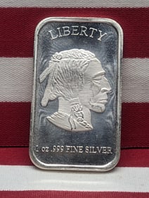 1 Oz. .999 FINE SILVER Indian Head Buffalo Designed Art Bar