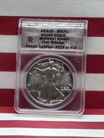 1989 American Silver Eagle - ANACS Cert. MS70 *First Release - MIDWEST HOARD #219 of 412**