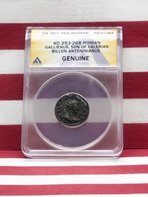 AD 253-268 Roman Gallienus, Son of Valerian Billon Antoninianus - ANACS Cert. GENUINE Ancient