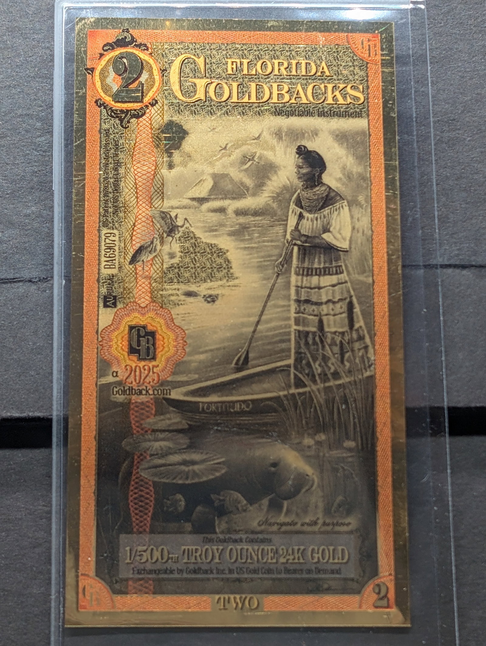 1/500th Troy Oz. 24k PURE GOLD 2025 $2.00 Florida Goldback: 1/500th Troy Oz. 24k PURE GOLD 2025 $2.00 Florida Goldback