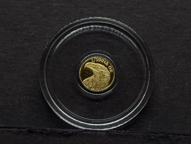 1/100th Oz. .9999 FINE GOLD USA Eagle Designed Miniature Round in Capsule