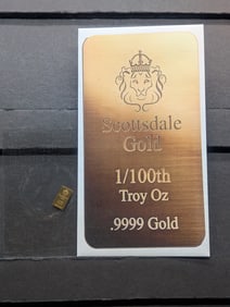 1/100th Oz. .9999 FINE GOLD Scottsdale Mint Designed Miniature Art Bar