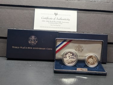 1991-1995-P&W PROOF WWII 50th Anniv. Commemorative 2-Coin Set in OGP w/ COA