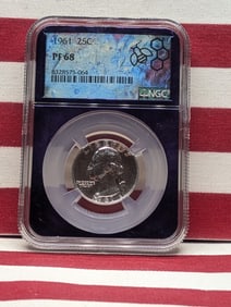 1961 PROOF Washington Silver Quarter - NGC PF68