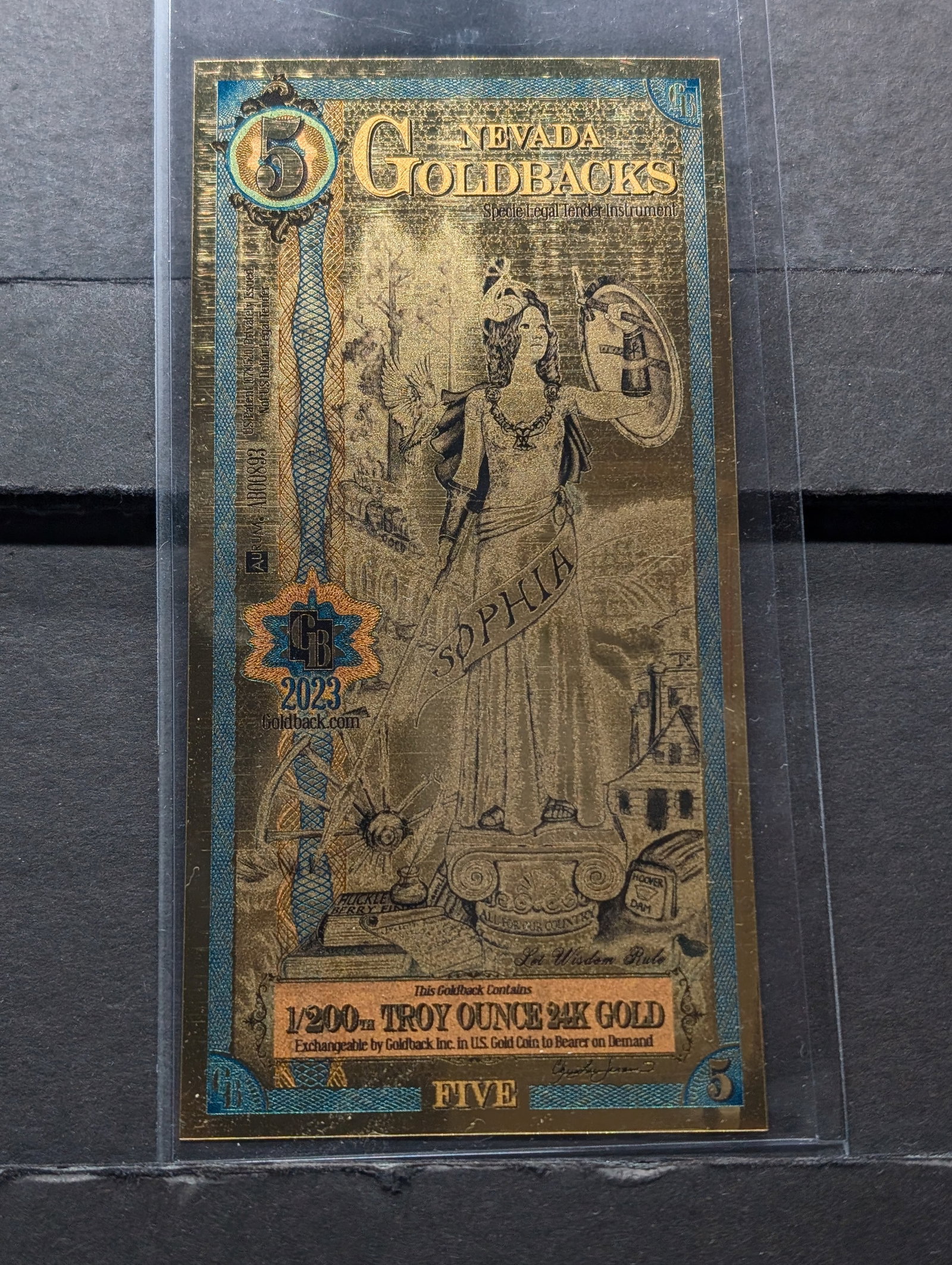 1/200th Troy Oz. 24k PURE GOLD 2023 $5.00 Nevada Goldback: 1/200th Troy Oz. 24k PURE GOLD 2023 $5.00 Nevada Goldback