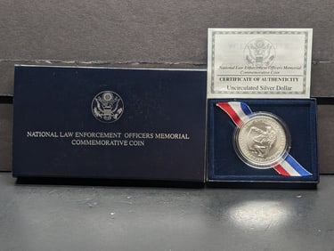 1997-P UNC National Law Enforcement Officers Memorial Commemorative 90% Silver Dollar in OGP w/ COA