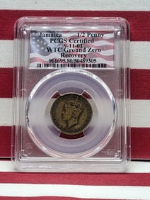 1945 Jamaica 1/2 Penny - PCGS CERTIFIED 9-11-01 WTC Ground Zero Recovery