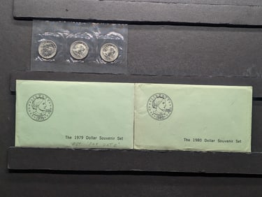 1980 & 1979 PDS Susan B. Anthony Dollar Souvenir Sets (2 PCS) 1980 Set Is Unopened