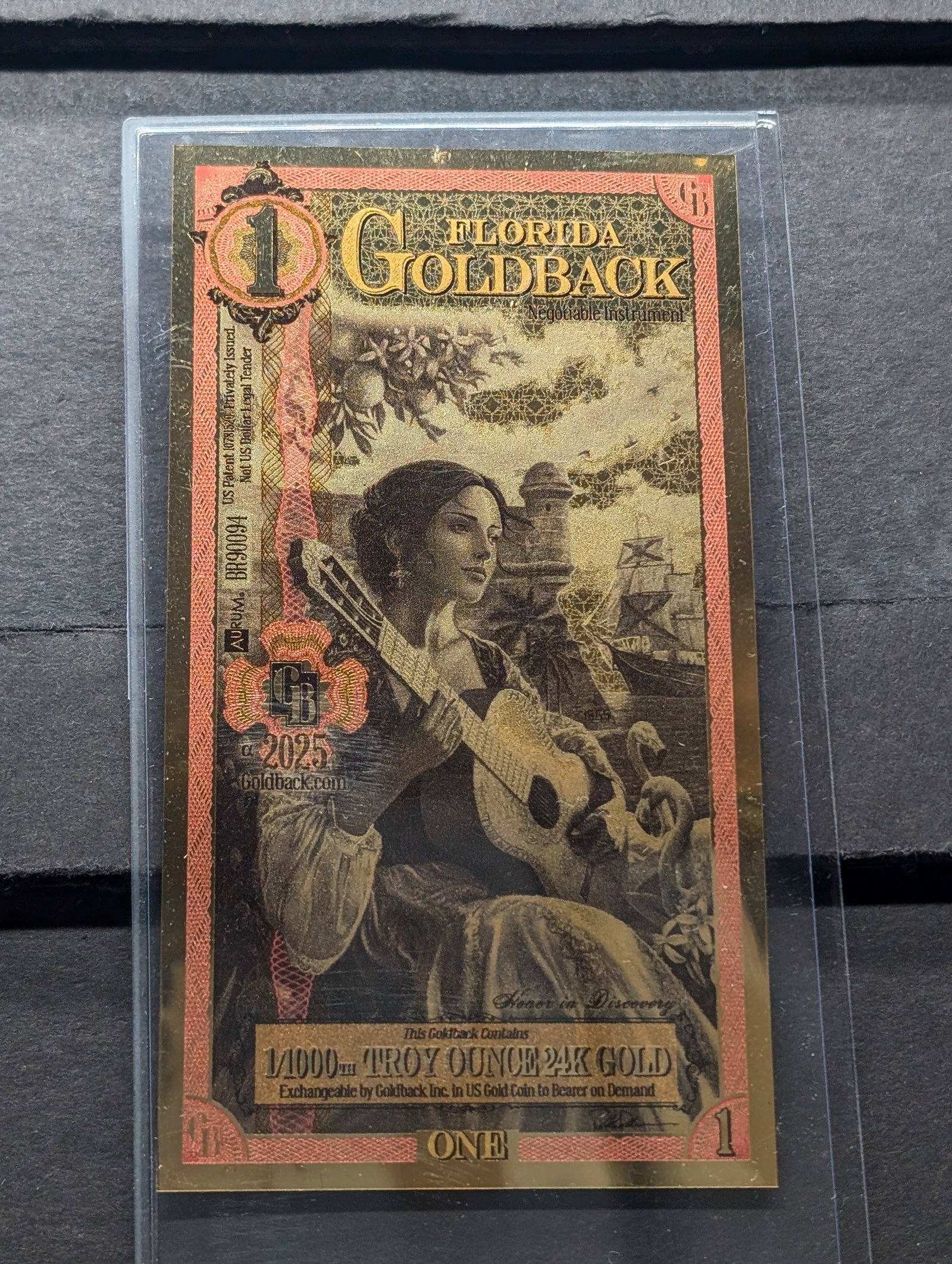 1/1000th Troy Oz. 24k PURE GOLD 2025 $1.00 Florida Goldback: 1/1000th Troy Oz. 24k PURE GOLD 2025 $1.00 Florida Goldback