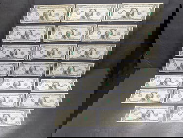Lot of Twenty 1963-B 1.00 Joseph W. Barr Notes Including Some Crisp Paper Notes
