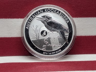 1 Oz. .999 FINE SILVER 2016 PROOF Australia $1 Kookaburra Coin w/ Monkey Privy Mark in Capsule