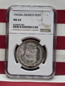 1963-Mo Mexico 10% Silver Peso - NGC MS64