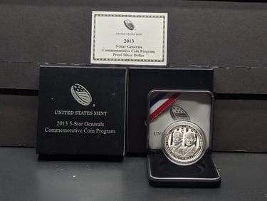 2013-P PROOF 5-Star Generals Commemorative 90% Silver Dollar in OGP w/ COA
