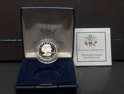 1999 -P Susan B. Anthony Proof Dollar Coin In OGP With COA: 1999 -P Susan B. Anthony Proof Dollar Coin In OGP With COA