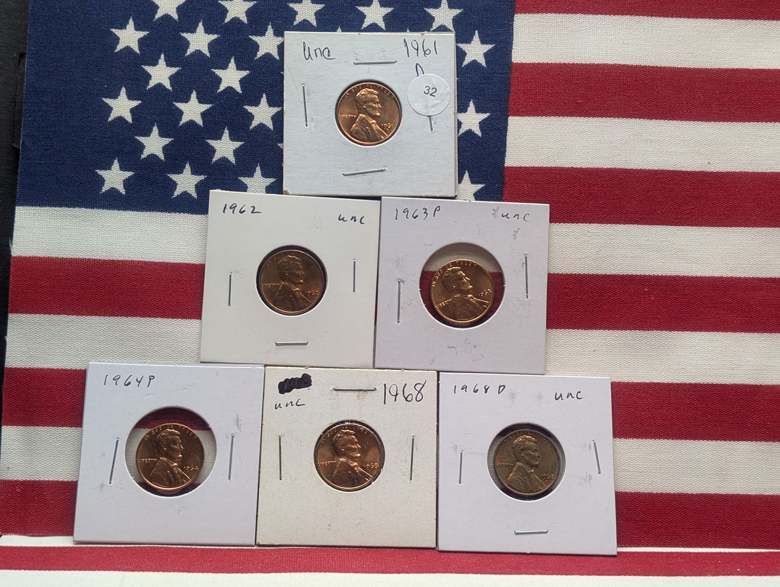 1961-D, 1962-P, 1963-P, 1964-P, 1968-P, & 1968-D Lincoln Memorial Cents (1 of 5)