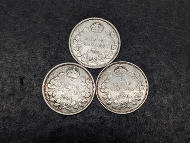 3-1920's, 80% Sterling Silver-Nice Details, Canada 5c, 105 Years Old