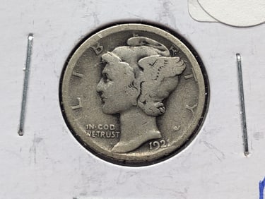 BIG KEY DATE 1921-D Mercury Dime. RARE