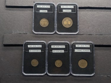 5 - France Bon Pour Coins, 1922 1&2 Francs, 1923&26 50 Centimes, 1941 1 Franc Tunisie