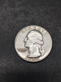 1959, Nice Grade, 90% Silver, Washington Quarter, 66 Years Old