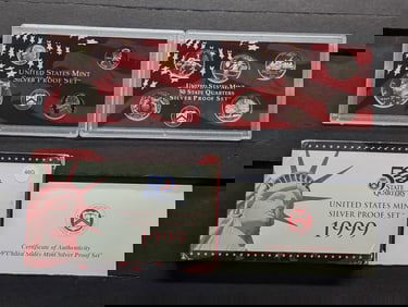 KEY DATE 1999-S US Mint 90% Silver Proof Set. KEY DATE. Contains 7-90% Silver Coins. OGP/COA