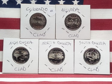 (5) 2006-S Proof State Quarters, Colorado, Nevada, Nebraska, North Dakota & South Dakota.