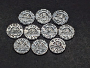 10, UNC-BU, 1950's Canadian Nickels