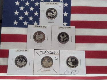 (6) 2009-S Proof Washington Quarters, American Samoa, District Of Columbia, Guam, Mariana Islands,