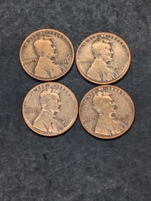 4, $25 Price Guide, 1914, 1915 D, 1915, 1917 D Lincoln Wheat Penny's, Nice Grades