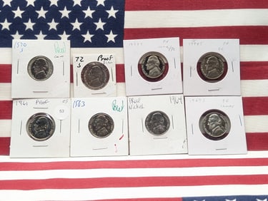 1961, 1963, 1964, 1969-S, 1970-S, 1972-S, 1977-S & 1978-S Jefferson Nickels, Proof.