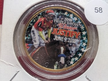 Colorized Kennedy Half Dollar Of Justify, Triple Crown Winner, Gold Tone On Reverse