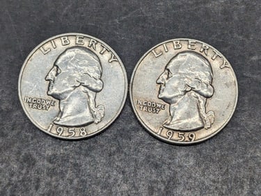 1958 D, 1959 D, High Grades, 90% Silver, Washington Quarters