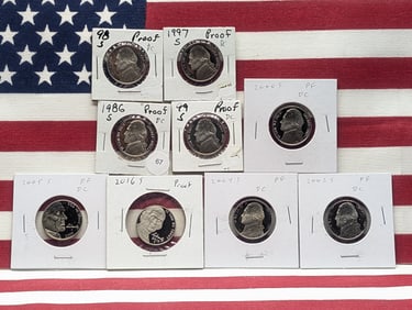 1986-S, 1997-S, 1998-S, 1999-S, 2000-S, 2002-S, 2004-S, 2005-S & 2016-S Jefferson Nickels