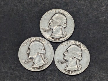 3-1941, High Grades WWII ERA, 90% Silver, Washington Quarters
