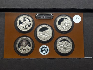 2012-S National Park Quarter Proof Set, NO BOX Or COA, 5 Coins