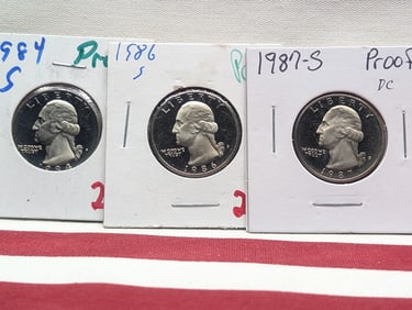 1984-S, 1986-S, & 1987-S Washington Quarters, Proof