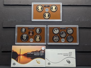 2016 -S U.S. Mint Proof Set In OGP With COA, Semi-key Date Set w/Presidential Dollar, National Park