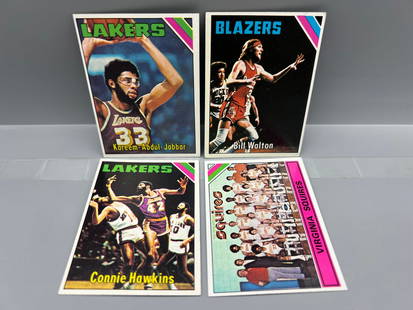 Lot of (4) 1975-76 Topps Basketball Star Player Cards - Varying Conditions - Kareem Abdul Jabbar,: Lot of (4) 1975-76 Topps Basketball Star Player Cards - Varying Conditions - Kareem Abdul Jabbar, Bill Walton, Connie Hawkins