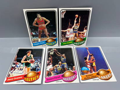 Lot of (5) 1979-80 Topps Basketball Star Player Cards - Varying Conditions - Alex English RC, Kareem: Lot of (5) 1979-80 Topps Basketball Star Player Cards - Varying Conditions - Alex English RC, Kareem Abdul Jabbar, Dave Cowens