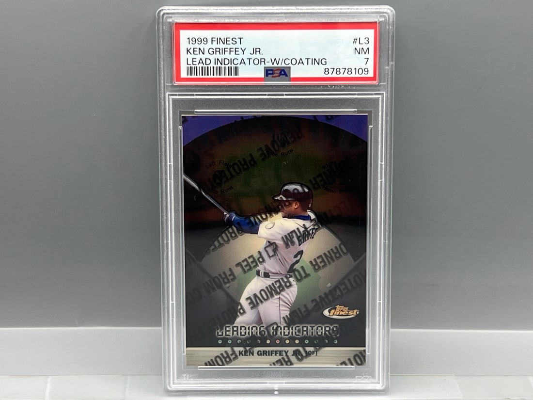 1999 Finest Ken Griffey Jr. Leading Indicators Insert W/ Coating #L3 PSA NM 7: 1999 Finest Ken Griffey Jr. Leading Indicators Insert W/ Coating #L3 PSA NM 7