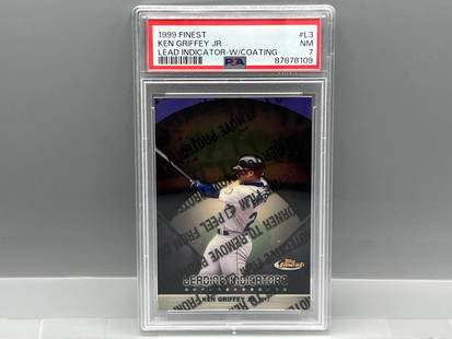 1999 Finest Ken Griffey Jr. Leading Indicators Insert W/ Coating #L3 PSA NM 7: 1999 Finest Ken Griffey Jr. Leading Indicators Insert W/ Coating #L3 PSA NM 7