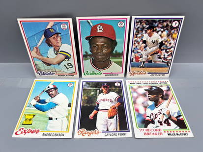 Lot of (6) 1978 Topps Baseball Star Player Cards - Varying Conditions - Andre Dawson 2nd Year, Robin: Lot of (6) 1978 Topps Baseball Star Player Cards - Varying Conditions - Andre Dawson 2nd Year, Robin Yount, Lou Brock