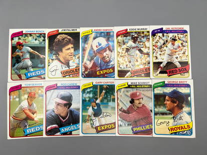 Lot of (10) 1980 Topps Baseball Star Player Cards - Varying Conditions - Johnny Bench, Tom Seaver,: Lot of (10) 1980 Topps Baseball Star Player Cards - Varying Conditions - Johnny Bench, Tom Seaver, Mike Schmidt