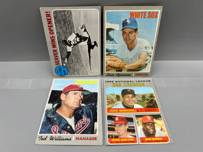 Lot of (4) 1970 Topps Baseball Star Player Cards - Varying Conditions - Ted Williams, Bob Gibson,: Lot of (4) 1970 Topps Baseball Star Player Cards - Varying Conditions - Ted Williams, Bob Gibson, Tom Seaver
