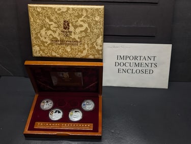 1 Oz. Each .999 PURE SILVER 2008 China 10 Yuan Beijing Olympic Coins in Nice Wooden Display Box w/