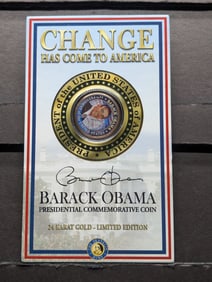 Limited Edition 24k Gold *LAYERED* Kennedy Half Dollar Overlayed with Barack Obama - Change Has Come