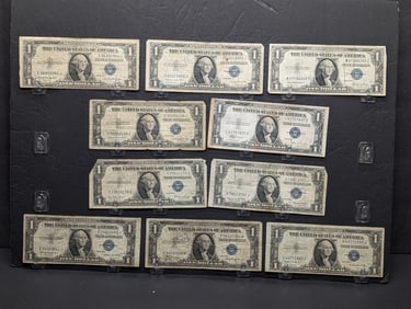 Lot of Ten 1935 Series $1.00 Silver Certificates One A, One C, Two E, Two H, & Four G Series