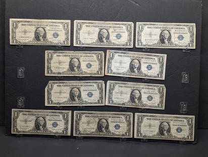 Lot of Ten 1935 Series $1.00 Silver Certificates One A, One C, Two E, Two H,  & Four G Series: Lot of Ten 1935 Series $1.00 Silver Certificates One A, One C, Two E, Two H, & Four G Series