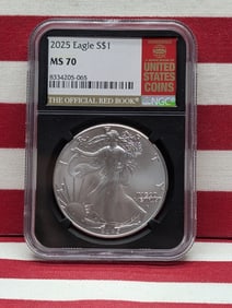 2025 American Silver Eagle .999 Fine Silver 1 Troy Oz. - NGC MS70 w/Honoring The Official Red Book